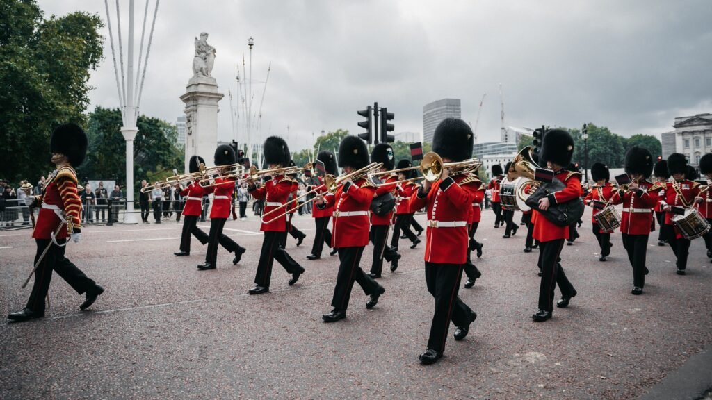 British officers marching